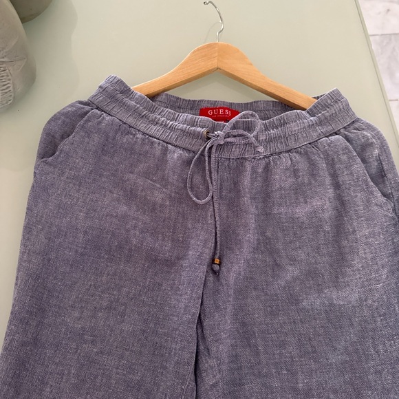 GUESS Linen Chambray Pants | Size XS | Blue Drawstring Straight Leg - Picture 4 of 4